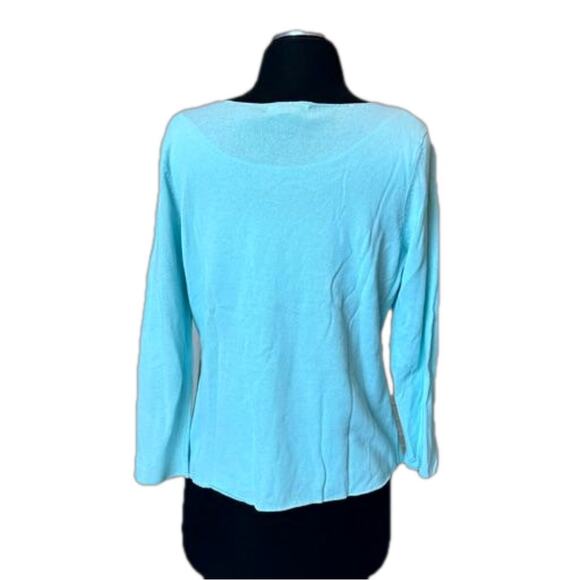 Sigrid Olsen Double Layered Sweater Cotton Rayon 3/4 Sleeve Light Blue M Petite - Picture 2 of 15